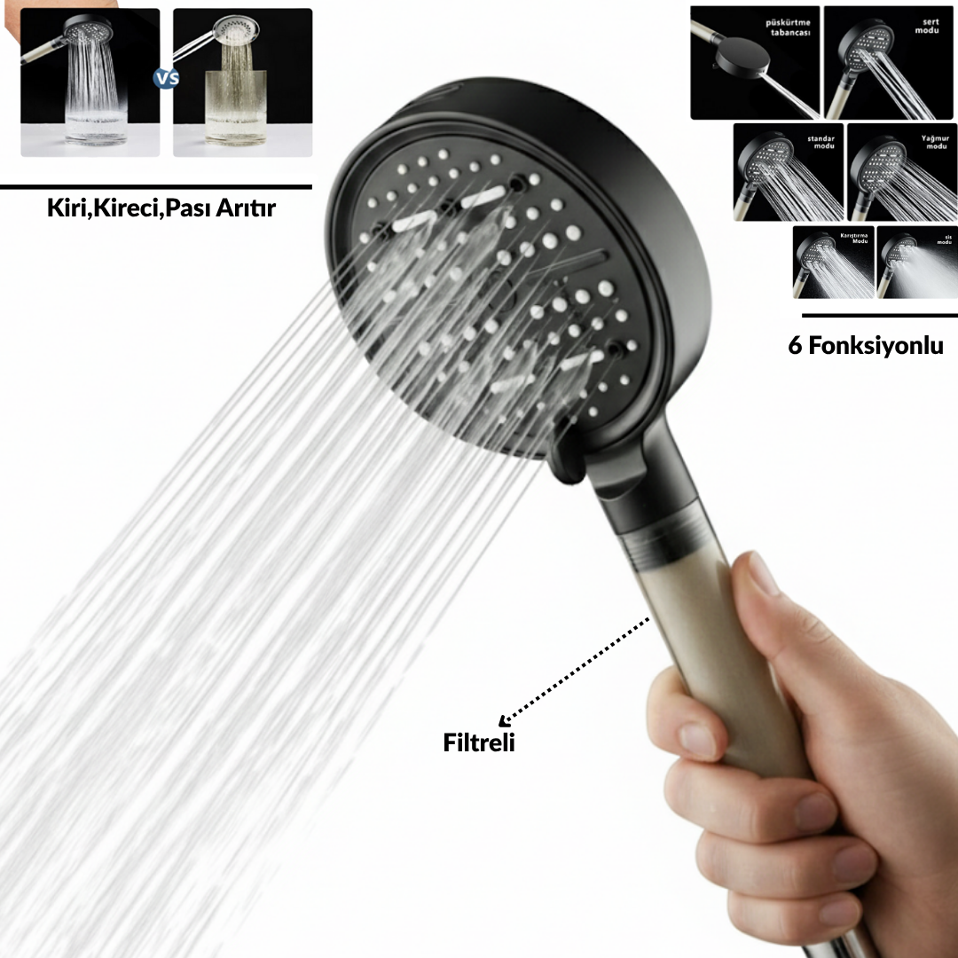 6 Fonksiyonlu Filtreli Duş Başlığı (Özel Üretim) Sadece Bizde !