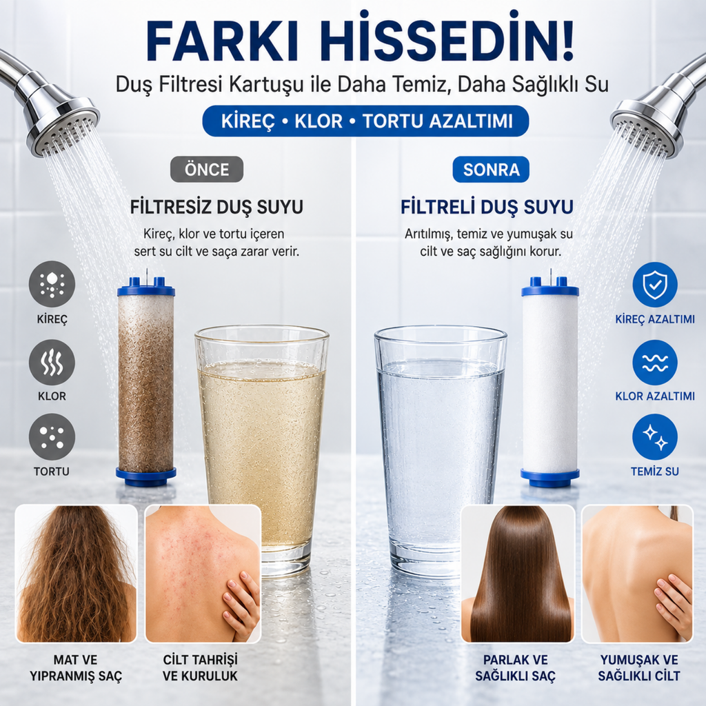 6 Fonksiyonlu Filtreli Krom Duş Başlığı + 10 Adet Filtre