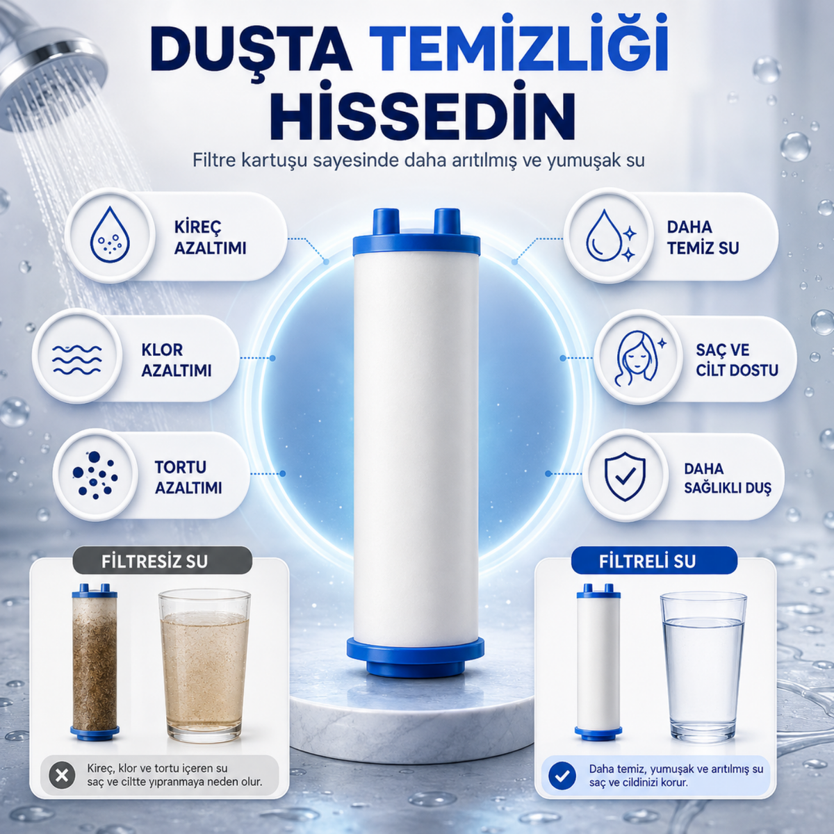 6 Fonksiyonlu Filtreli Krom Duş Başlığı