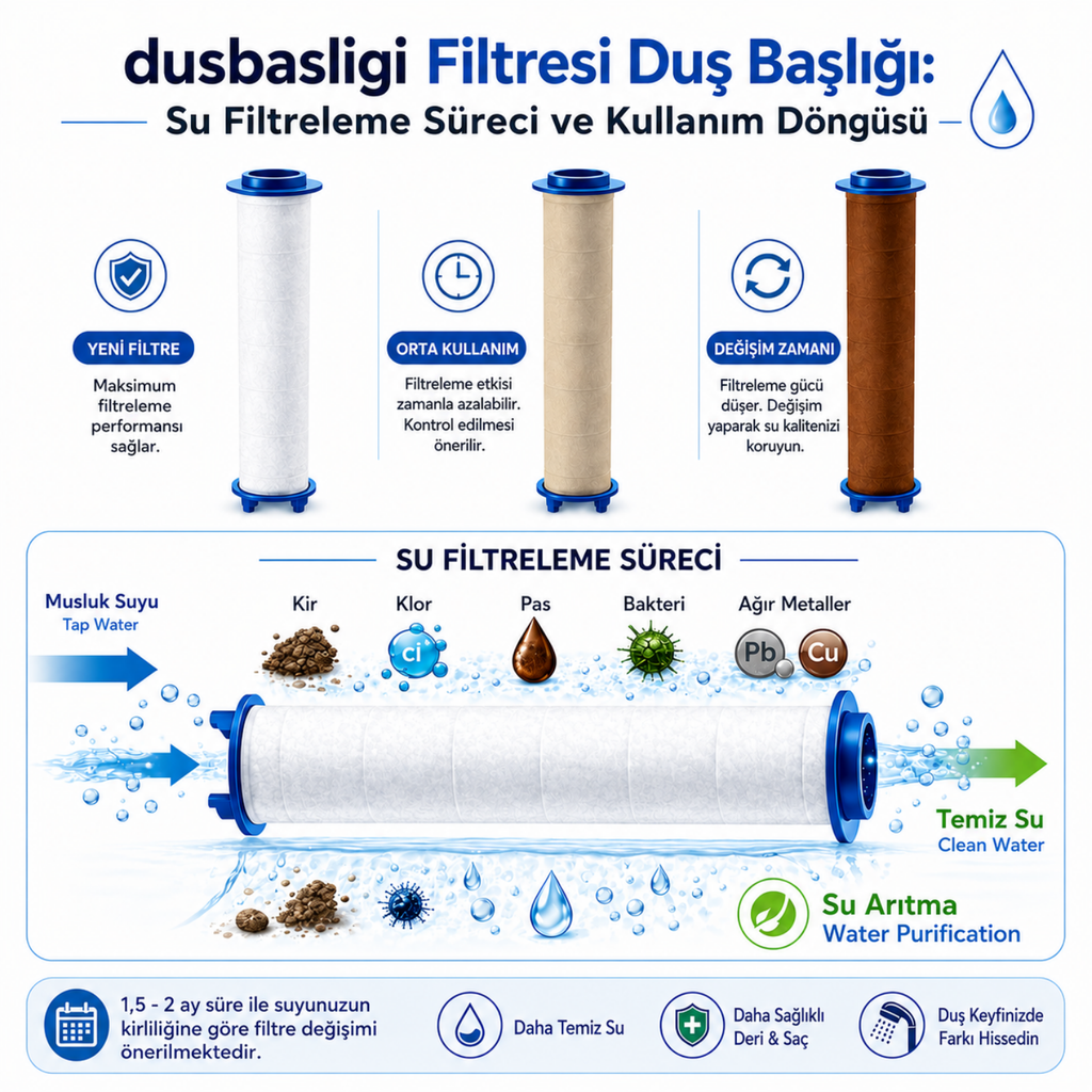 6 Fonksiyonlu Filtreli Krom Duş Başlığı