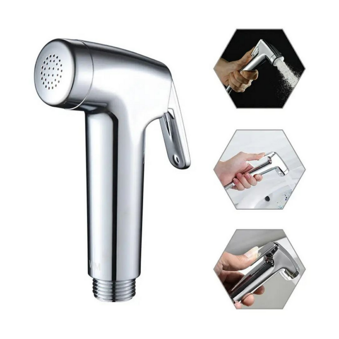 Krom Basınçlı Taharetmatik Seti – Metal Duş Tabancası & 1.5 m Hortum + Askı Dahil