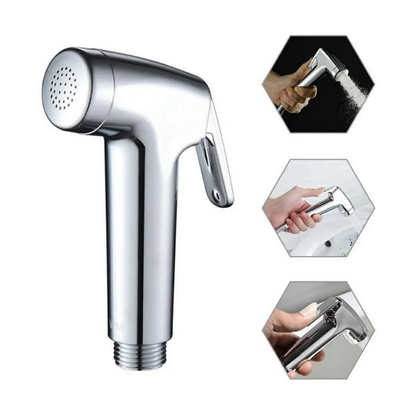 Krom Basınçlı Taharetmatik Seti – Metal Duş Tabancası & 1.5 m Hortum + Askı Dahil