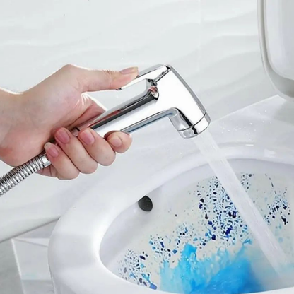 Krom Basınçlı Taharetmatik Seti – Metal Duş Tabancası & 1.5 m Hortum + Askı Dahil